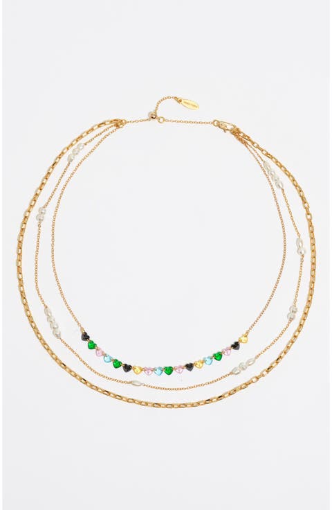 Triple-Layer Chain Heart Crystals Necklace