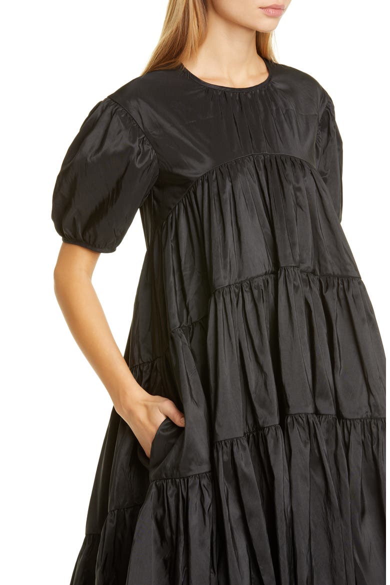 Esmie Tiered Puff Sleeve Dress, Alternate, color, BLACK