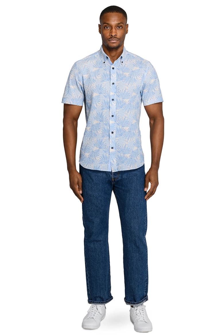 Leaf Seersucker Short Sleeve Shirt, Alternate, color, FRENCH BLUE
