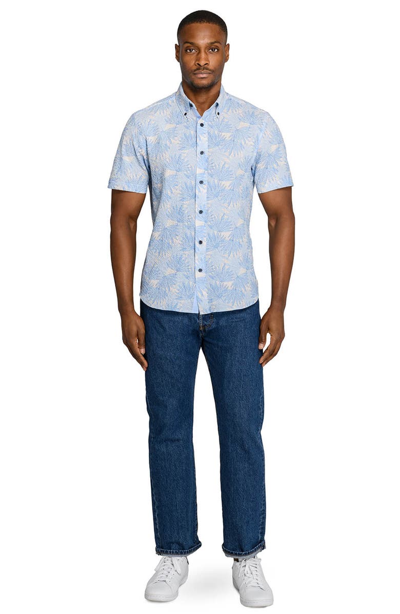 CONSTRUCT Leaf Seersucker Short Sleeve Shirt, Alternate, color, French Blue