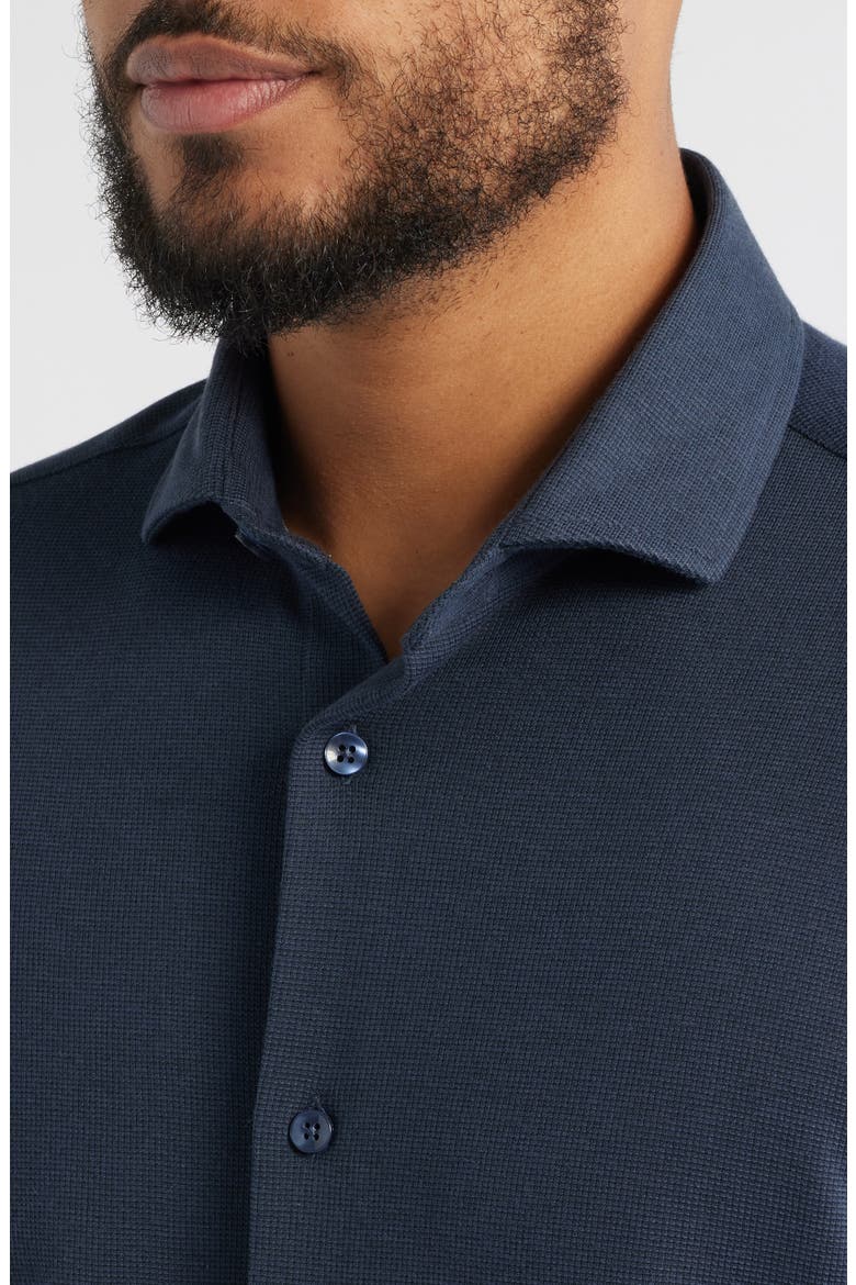 Technical Piqué Knit Short Sleeve Button-Up Shirt, Alternate, color, NAVY