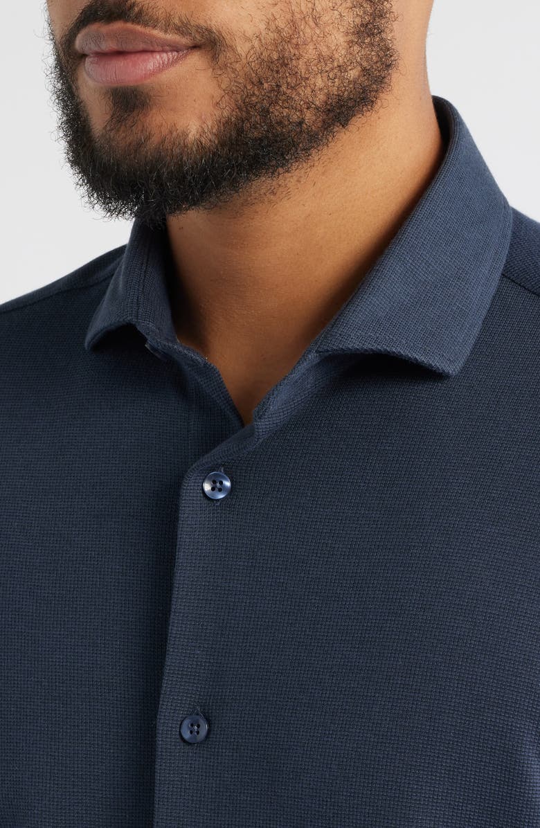 Stone Rose Technical Piqué Knit Short Sleeve Button-Up Shirt, Alternate, color, Navy