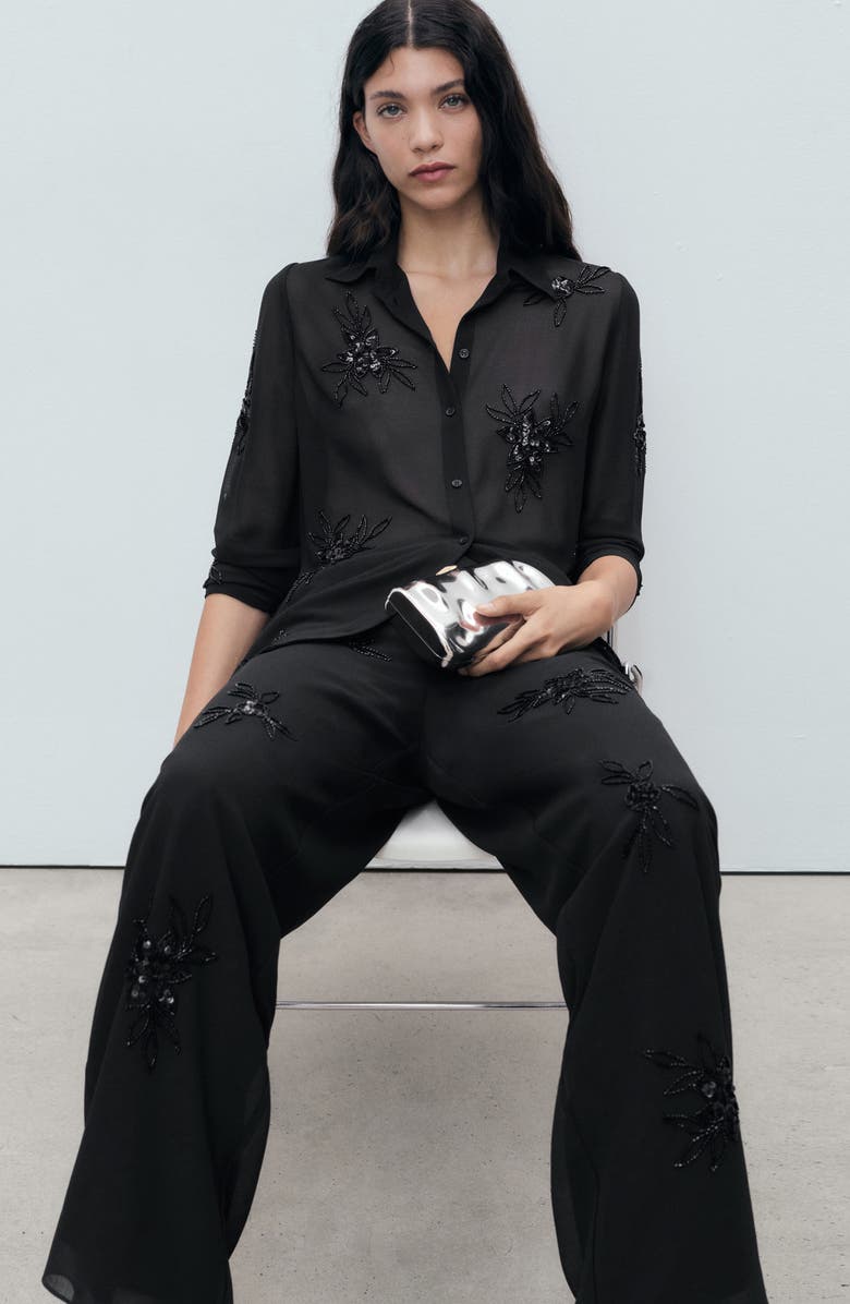 MANGO Rhinestone Detail Pants, Alternate, color,