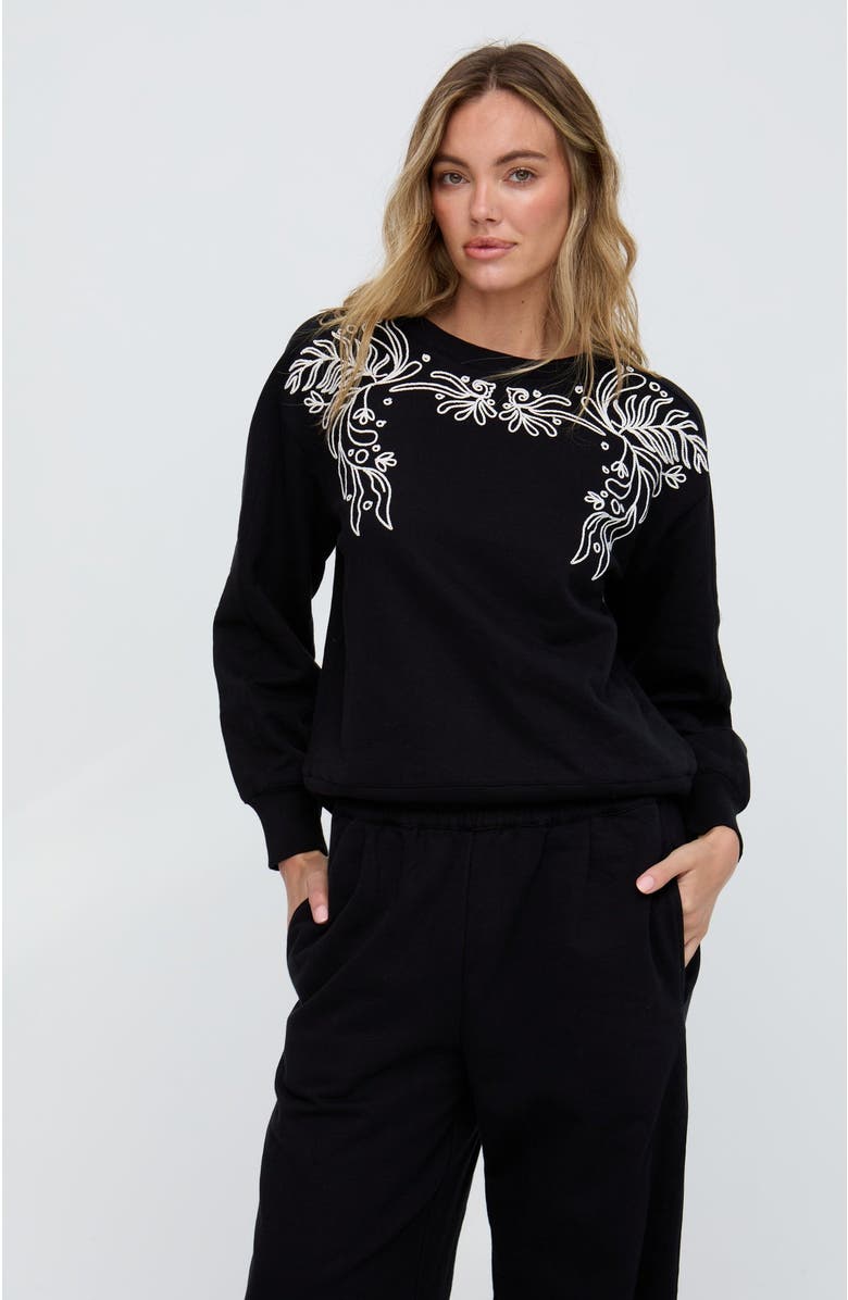 Raffya Marmalade Long Sleeves Embroidered Sweatshirt, Alternate, color, Black