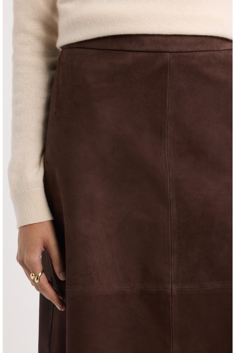 A-Line Suede Midi Skirt, Alternate, color, BROWN COFFEE