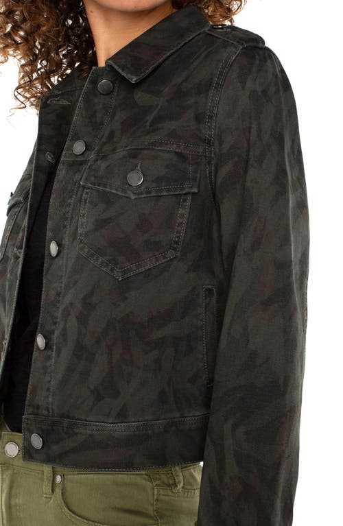 Liverpool Los Angeles Camo Print Cotton Crop Trucker Jacket In Abstract Camo