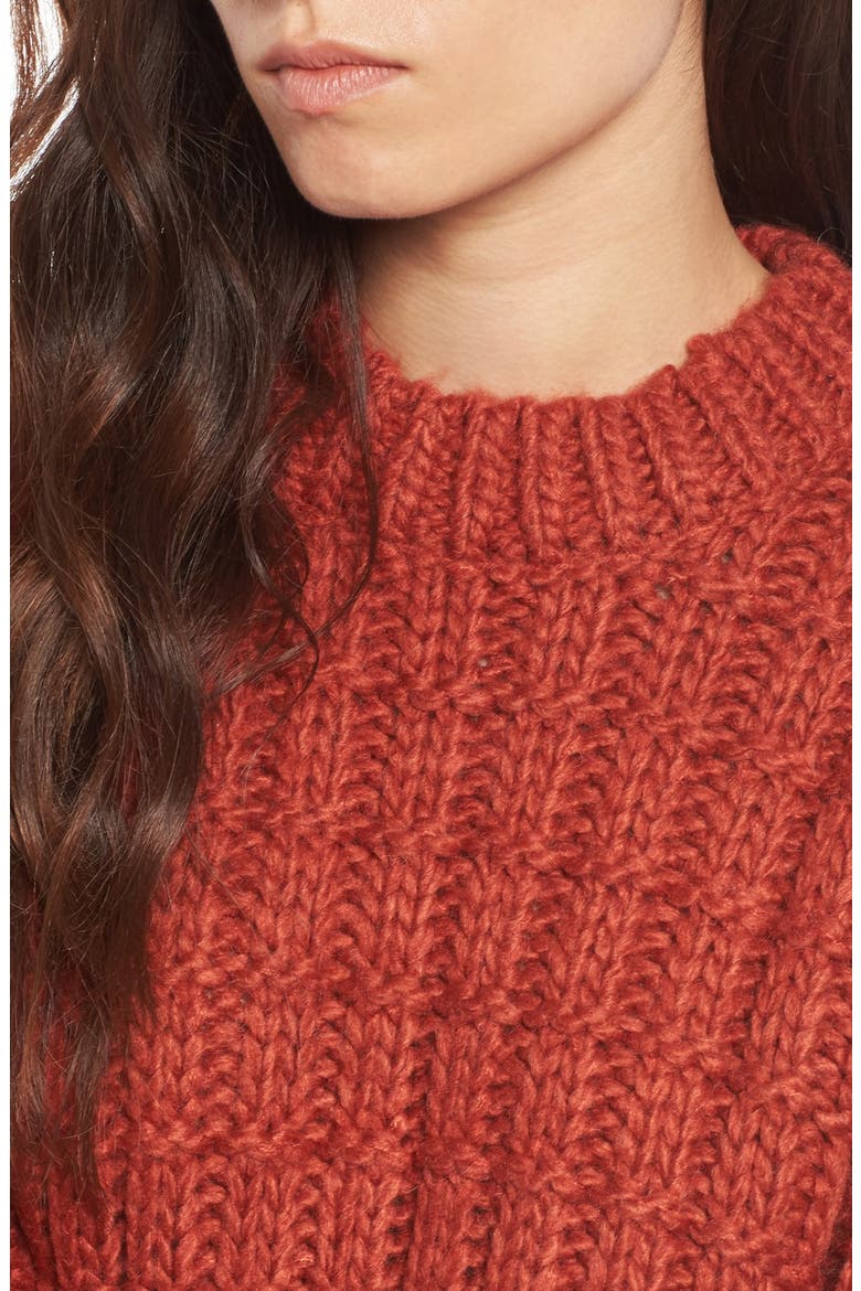 Chunky Knit Crewneck Sweater, Alternate, color, RED