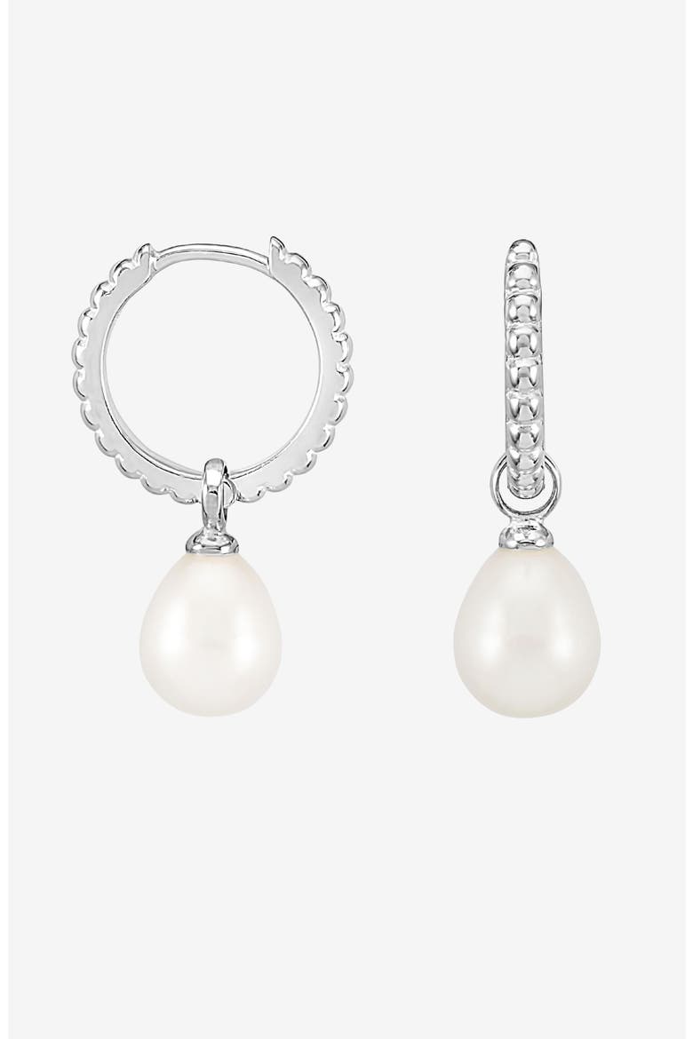 Timeless Oval Pearl Charm Hoops, Main, color, Sterling Silver