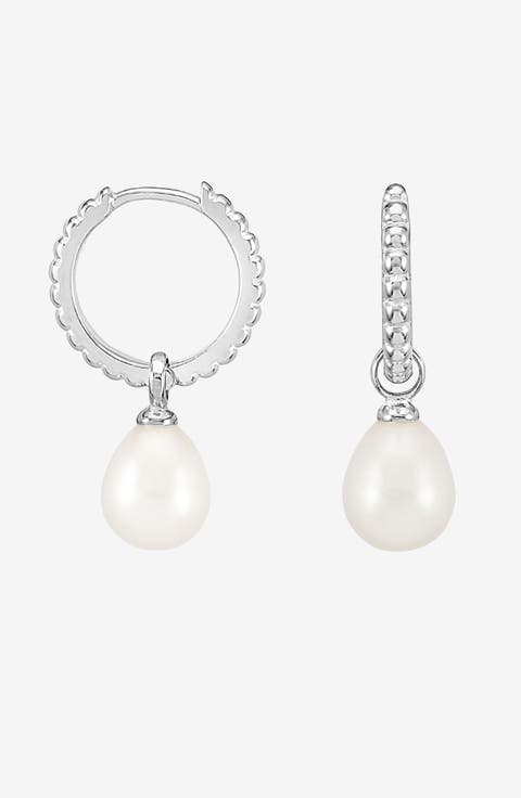 Timeless Oval Pearl Charm Hoops