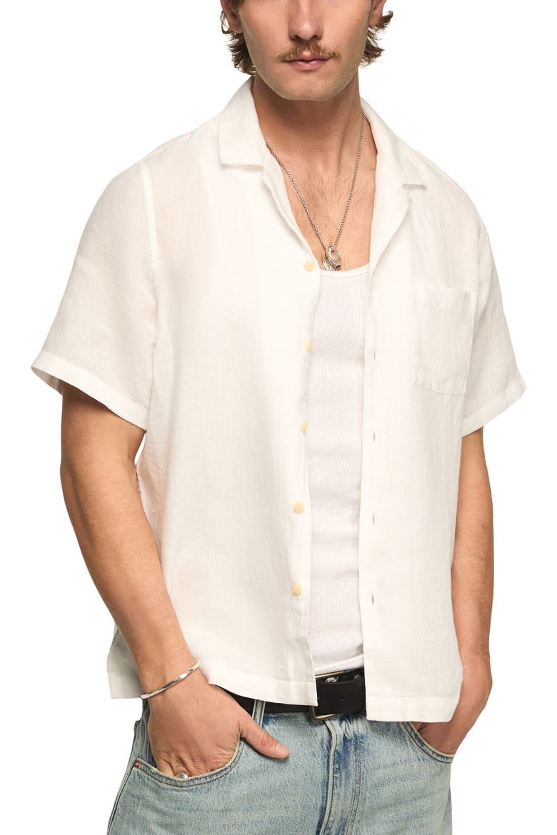 Notch Collar Short Sleeve Button-Up Shirt, Main, color, BRIGHT WHITE