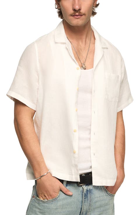 Notch Collar Short Sleeve Button-Up Shirt