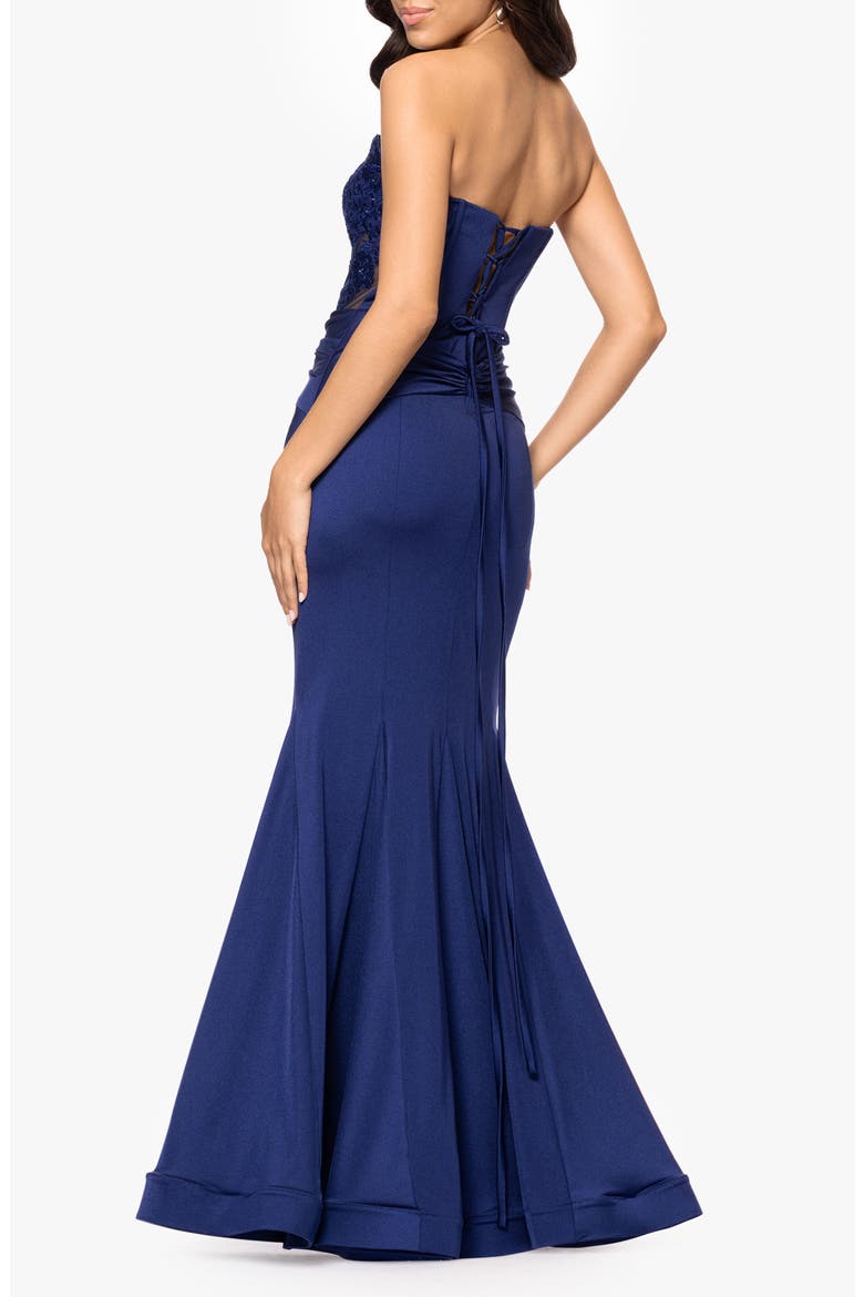 Sequin Strapless Trumpet Gown, Alternate, color, NAVY