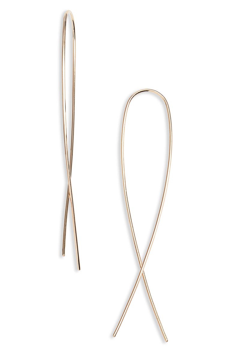 Medium Narrow Upside Down Hoop Earrings, Main, color, YELLOW GOLD