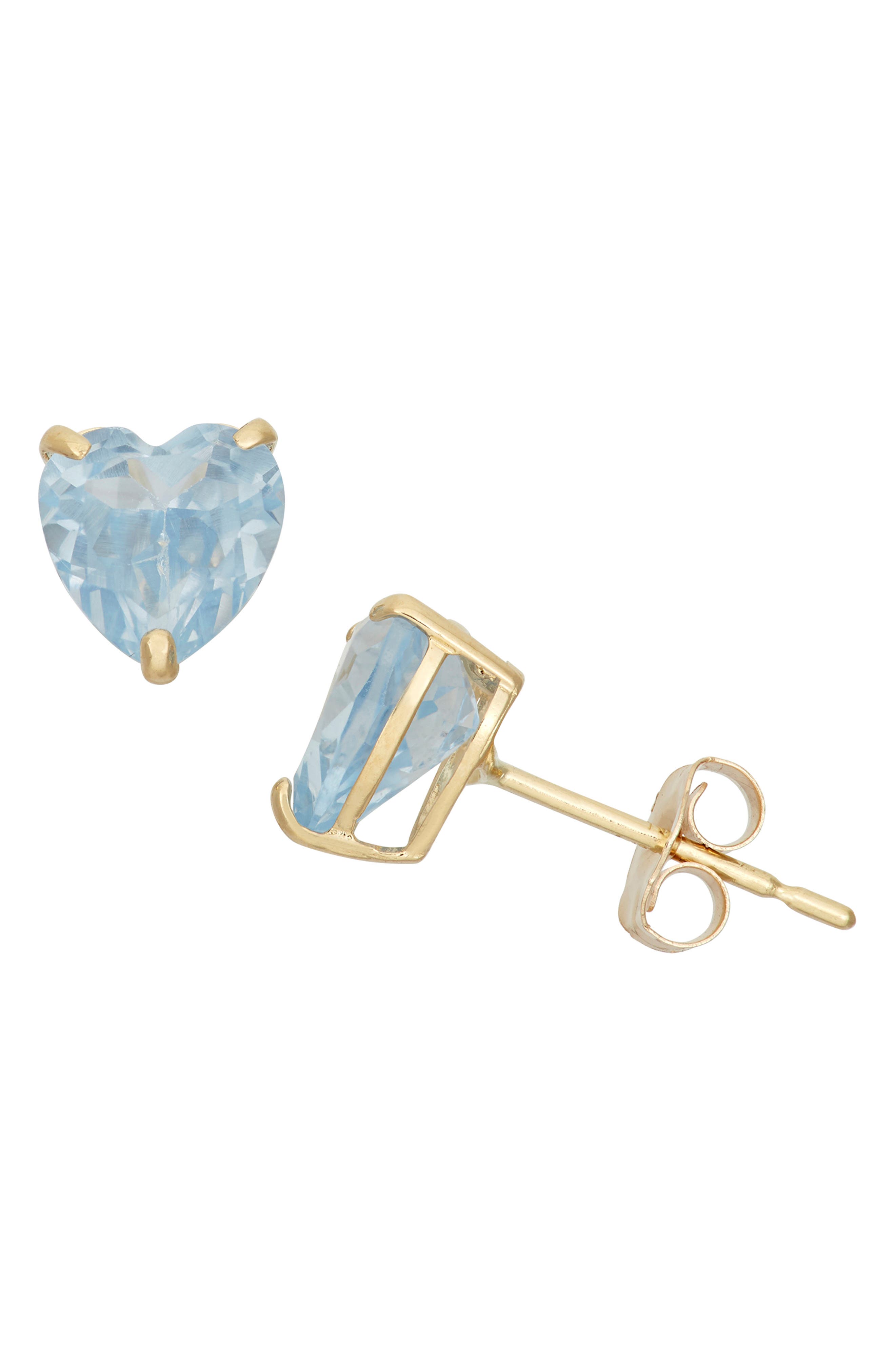 FZN 10K Gold Aquamarine Heart Stud Earrings