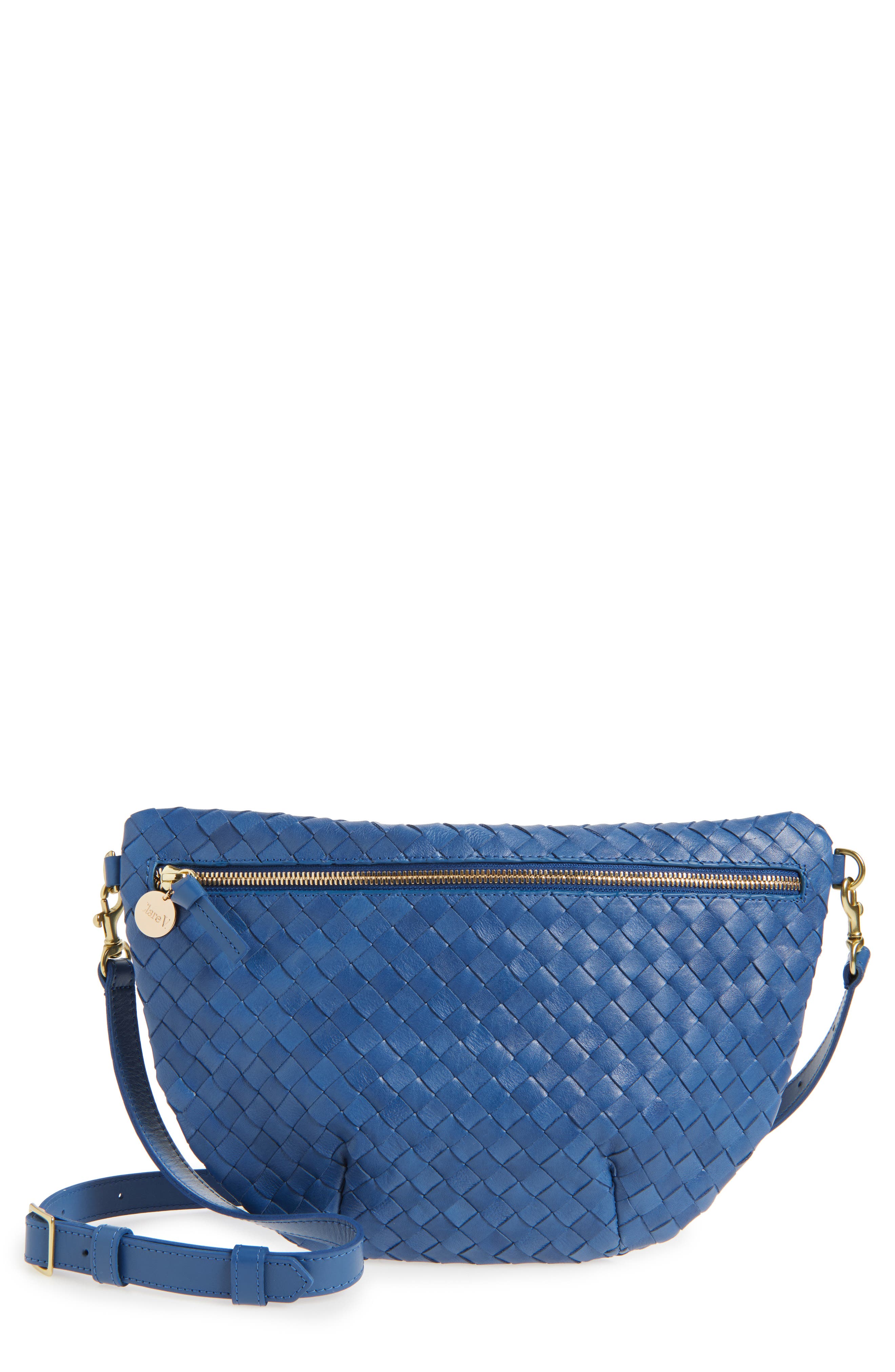 Clare V. Medium Grande Woven Leather Belt Bag, Main, color, French Blue