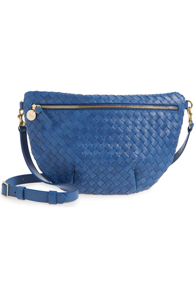 Clare V. Medium Grande Woven Leather Belt Bag, Main, color, French Blue