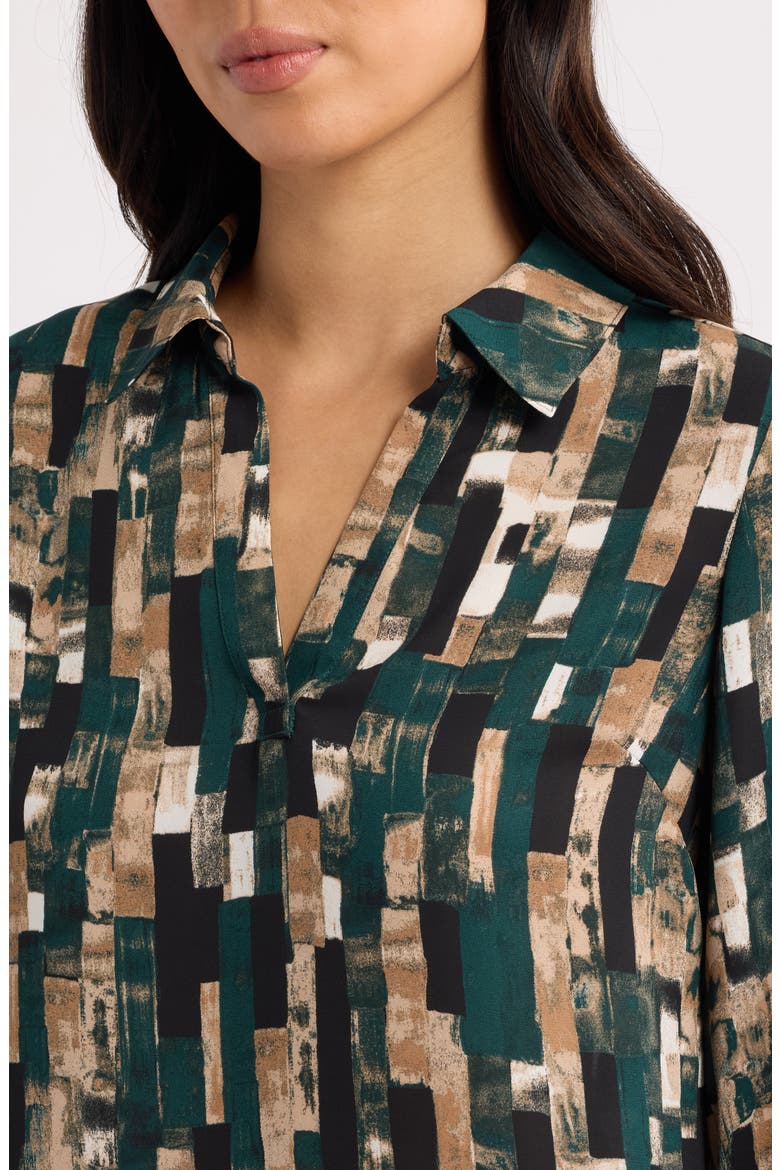 Geo Print Collared Popover Shirt, Alternate, color, ANNE BLACK/ PINE FOREST MULTI