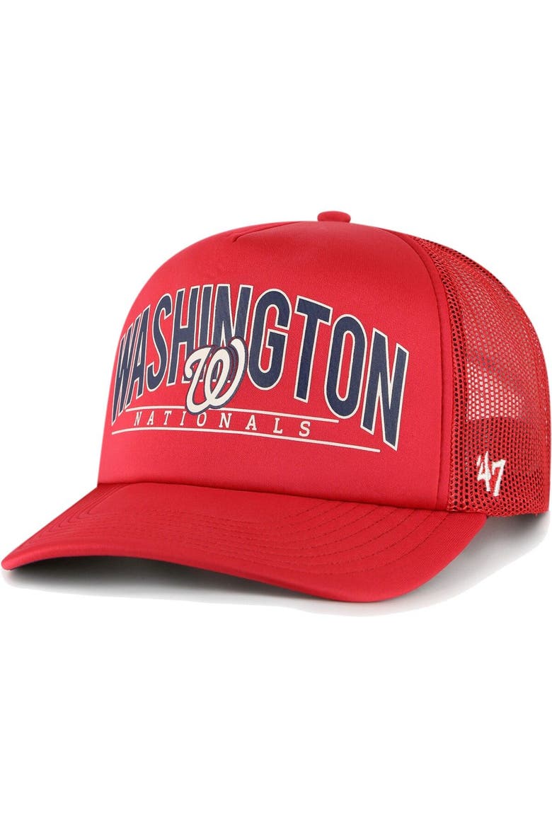 Men's '47 Red Washington Nationals Backhaul Foam Trucker Snapback Hat, Main, color, Red
