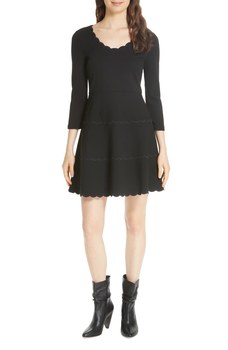 ZDNU KATE SPADE kate spade new york scallop ponte fit & flare dress, Main, color,