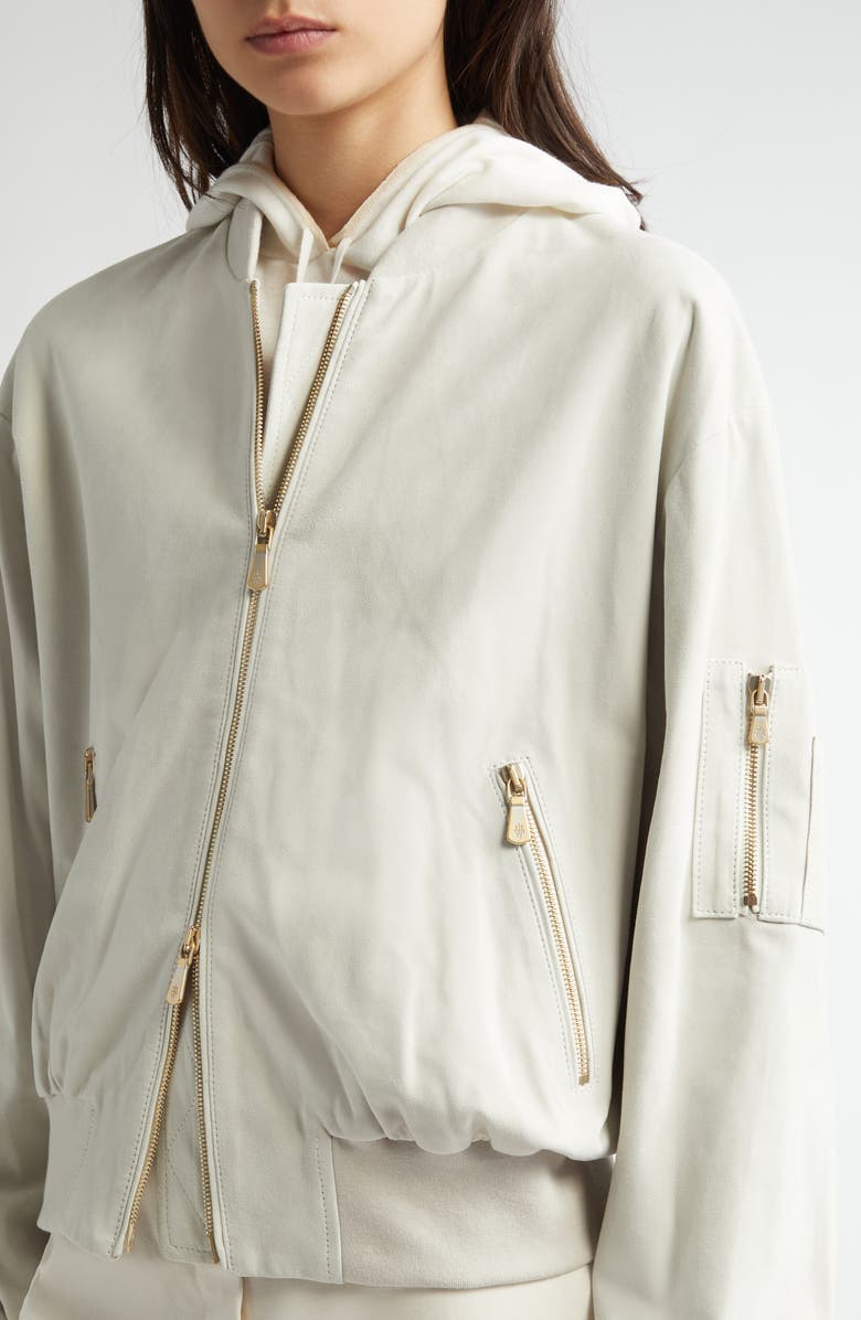 Eleventy Suede Bomber Jacket, Alternate, color, White