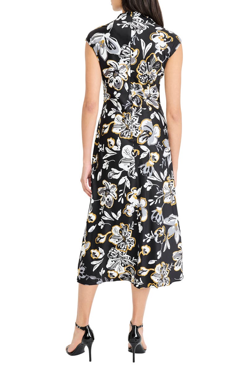 Maggy London Floral Mock Neck Cap Sleeve A-Line Midi Dress, Alternate, color, Black/ Grey