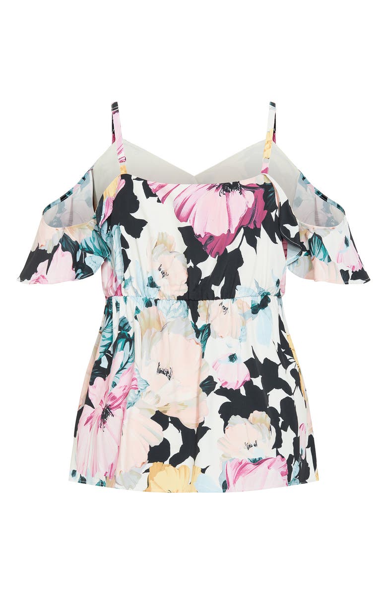 City Chic Kallie Floral Cold Shoulder Top, Alternate, color, Ivory Melanie Bloom