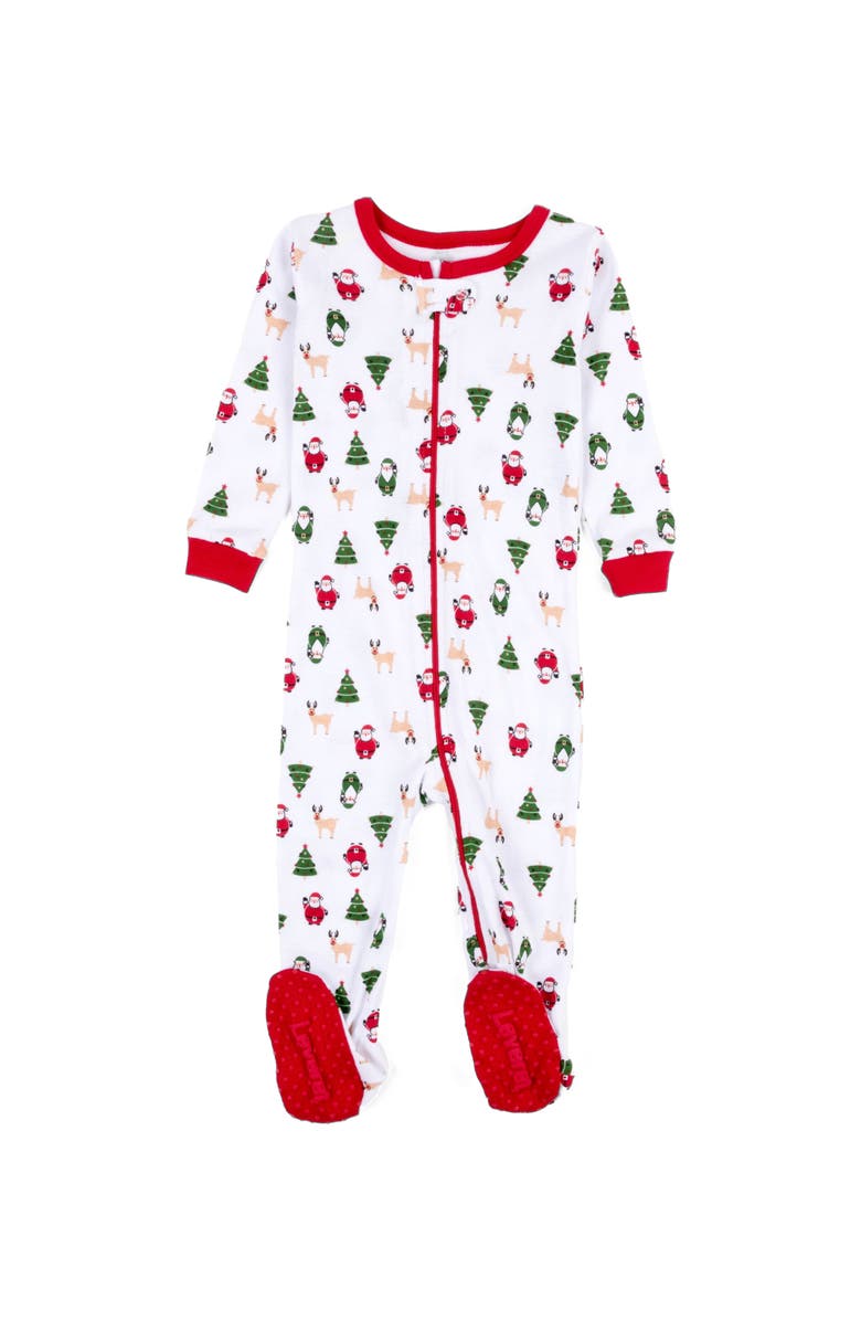 Leveret Footed Printed Cotton Pajamas, Animal, Holiday & Fun Prints, Main, color, Christmas Icons