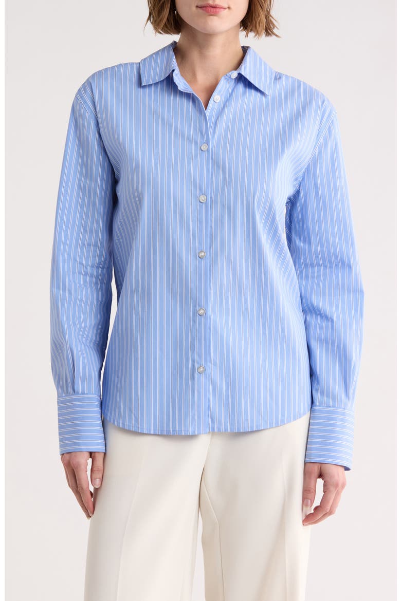 Stripe Poplin Button-Up Shirt, Main, color, WHITE BLUE STRIPE