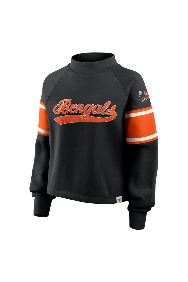 Women's Fanatics Black Cincinnati Bengals Oversized Hometown Toss Sweep Mock Neck Pullover, Alternate, color, Black