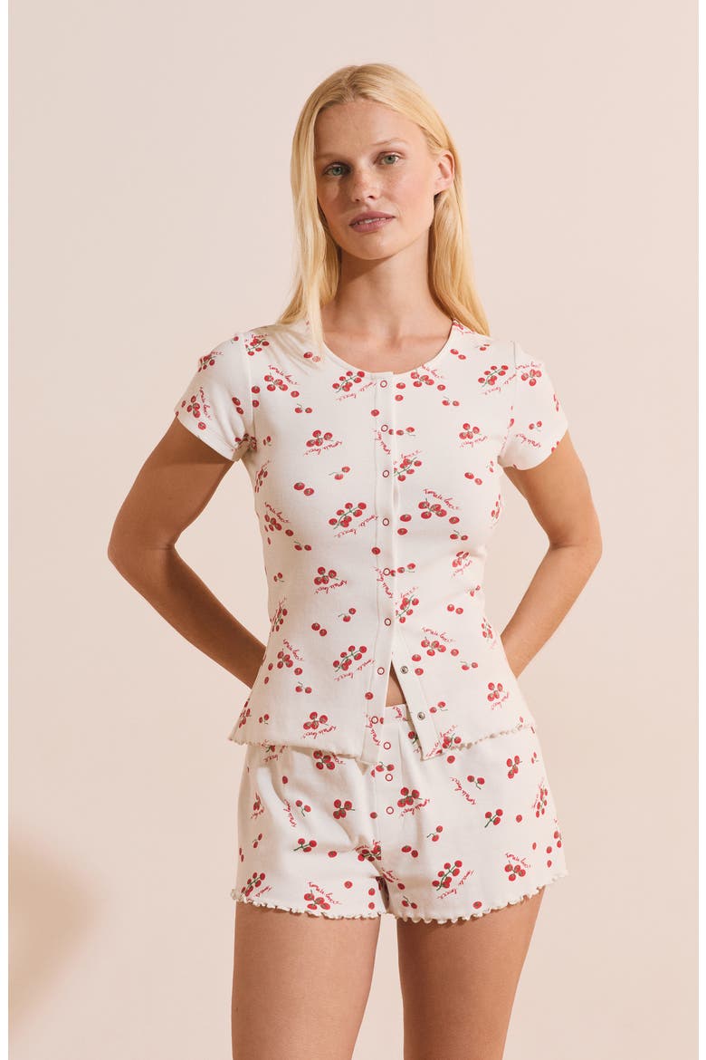 Tige Tomato Print Pajama Shorts, Alternate, color, WHITE