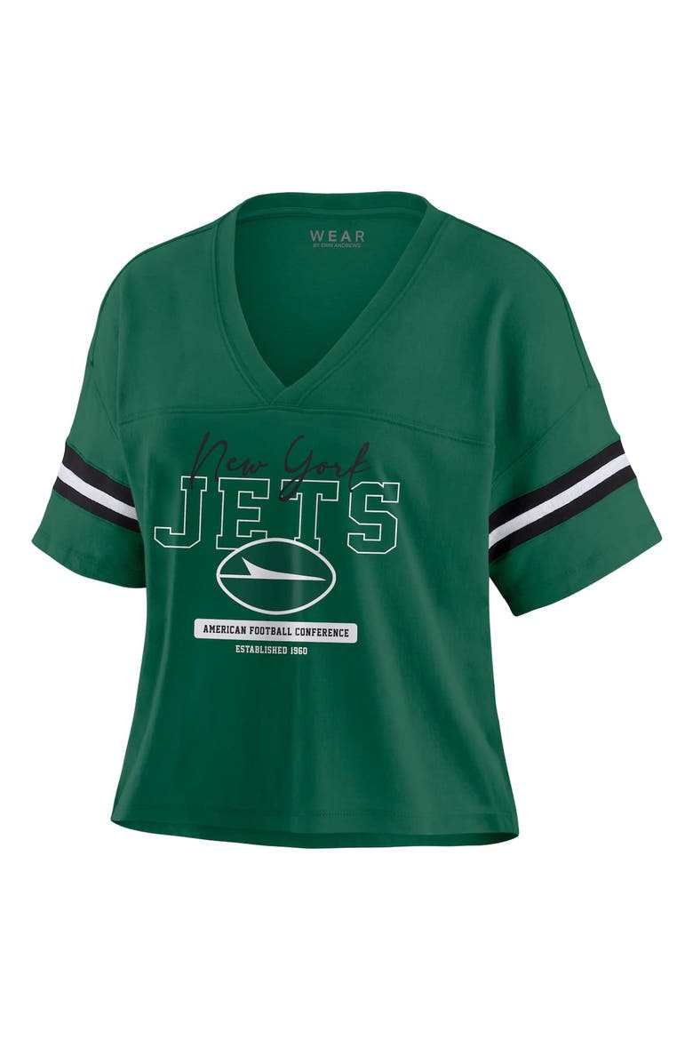 Women's WEAR by Erin Andrews Green New York Jets Color Block Boxy Modest Crop V-Neck T-Shirt, Alternate, color, Green