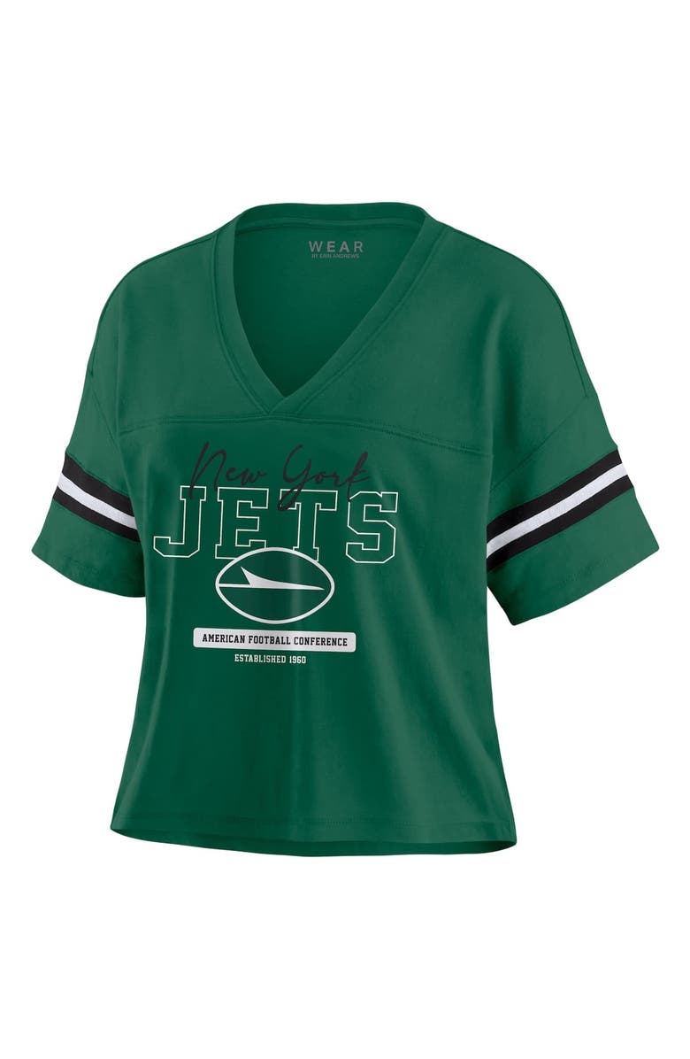 WEAR by Erin Andrews Women's WEAR by Erin Andrews Green New York Jets Color Block Boxy Modest Crop V-Neck T-Shirt, Alternate, color, Green