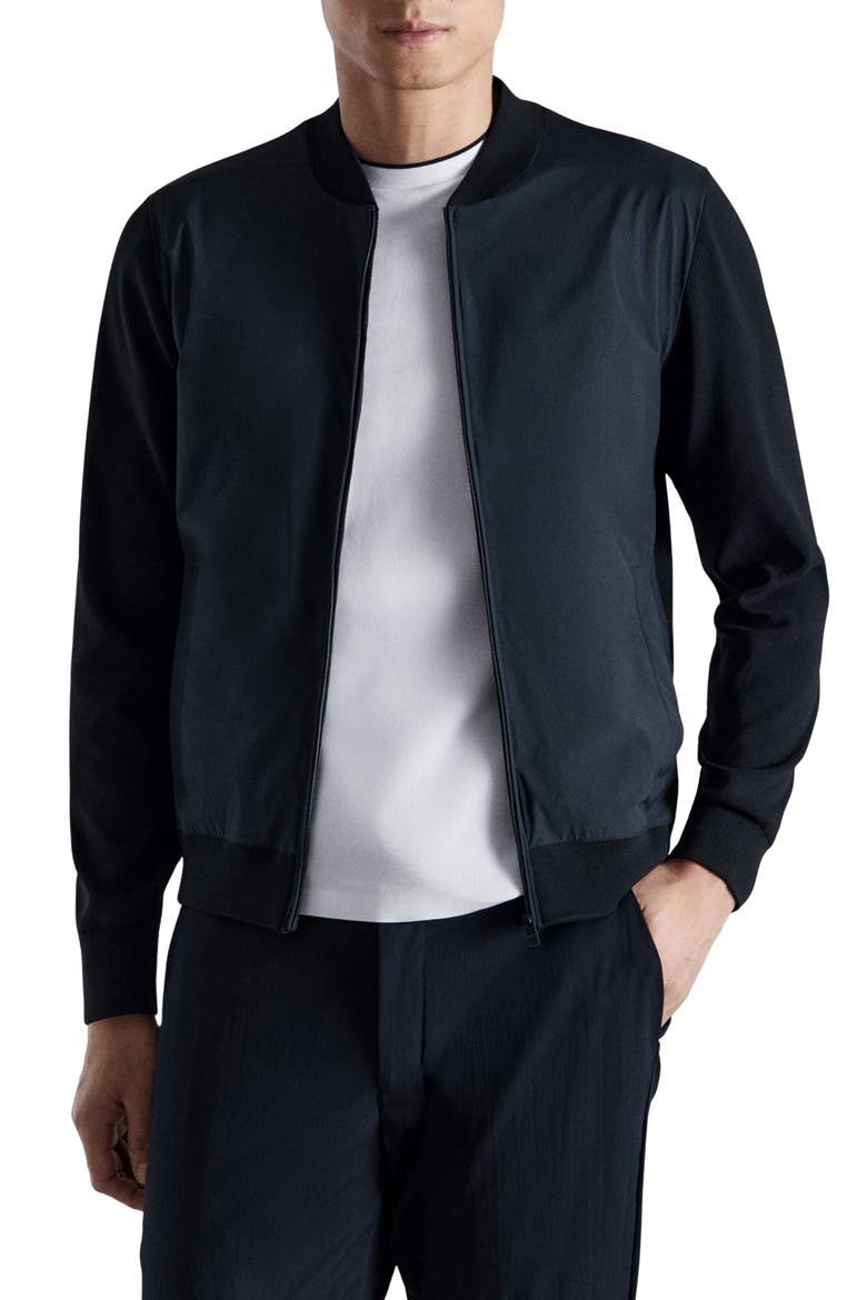 Rib Trim Bomber Jacket, Main, color, NAVY