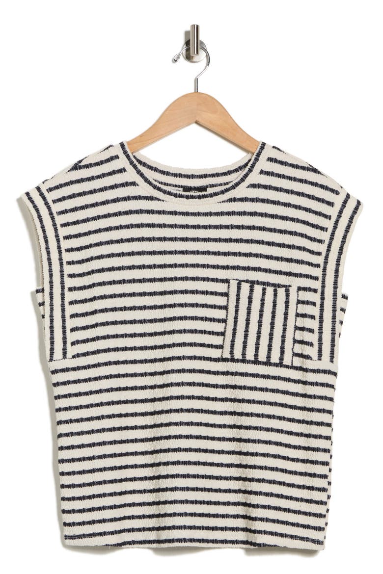 Cap Sleeve Top, Alternate, color, CREAM/ DARK NAVY