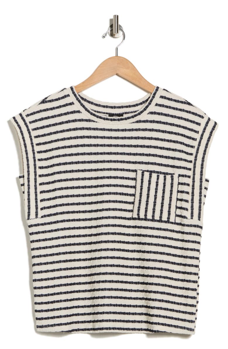 Bobeau Cap Sleeve Top, Main, color, Cream/ Dark Navy