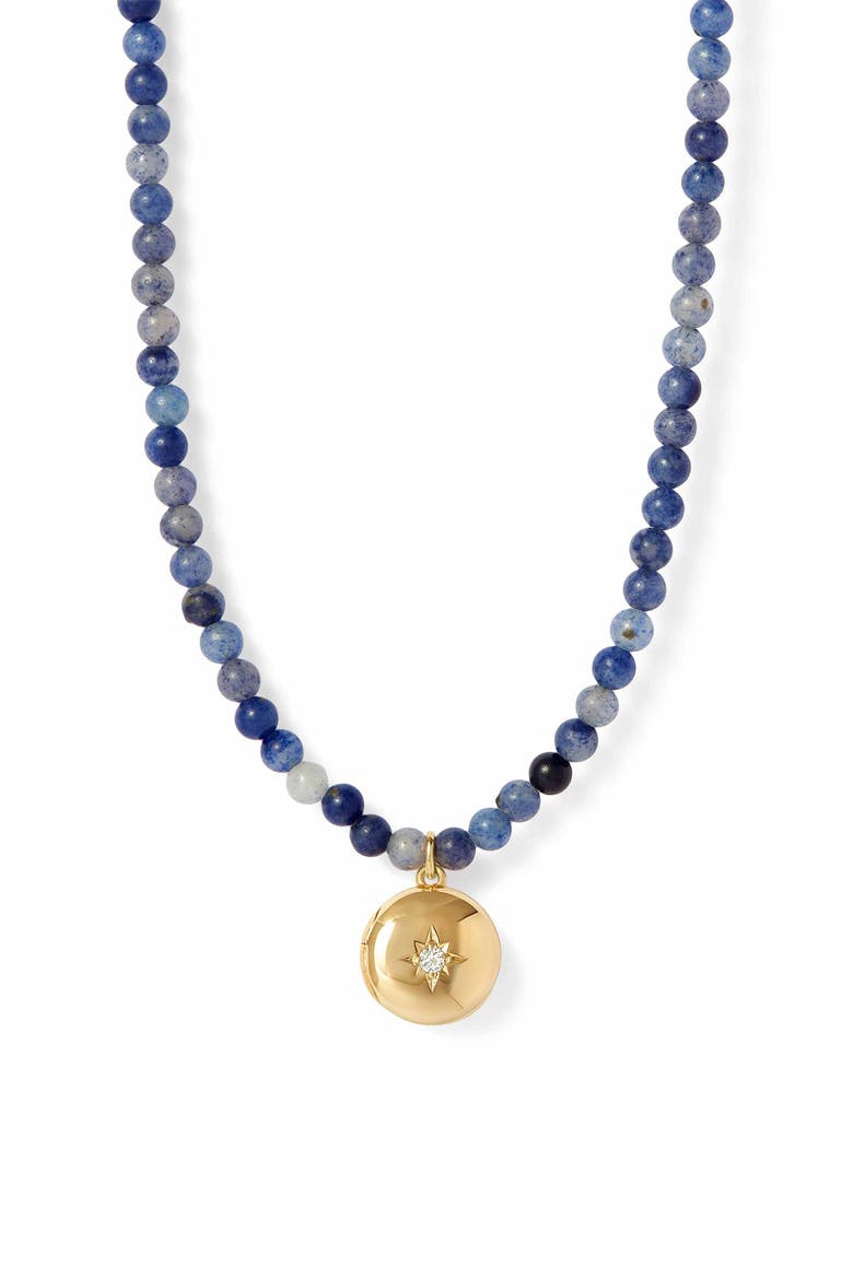 Gold Mini Biography Blue Aventurine Locket Necklace, Main, color, Gold