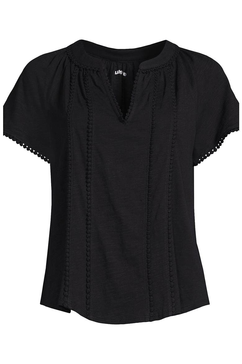 Slub Short Sleeve Notch Neck Top, Alternate, color, Black