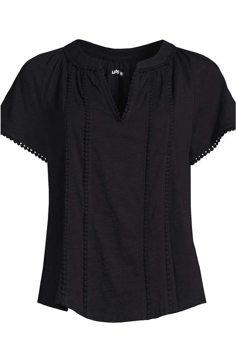 Lands' End Slub Short Sleeve Notch Neck Top, Alternate, color, Black