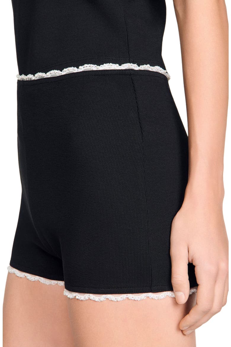 Beaded embroidered ribbed shorts, Alternate, color, Black