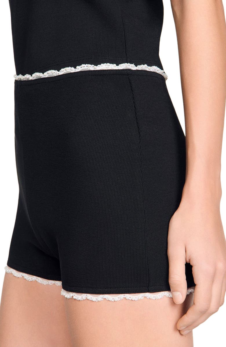 SANDRO Beaded embroidered ribbed shorts, Alternate, color, Black