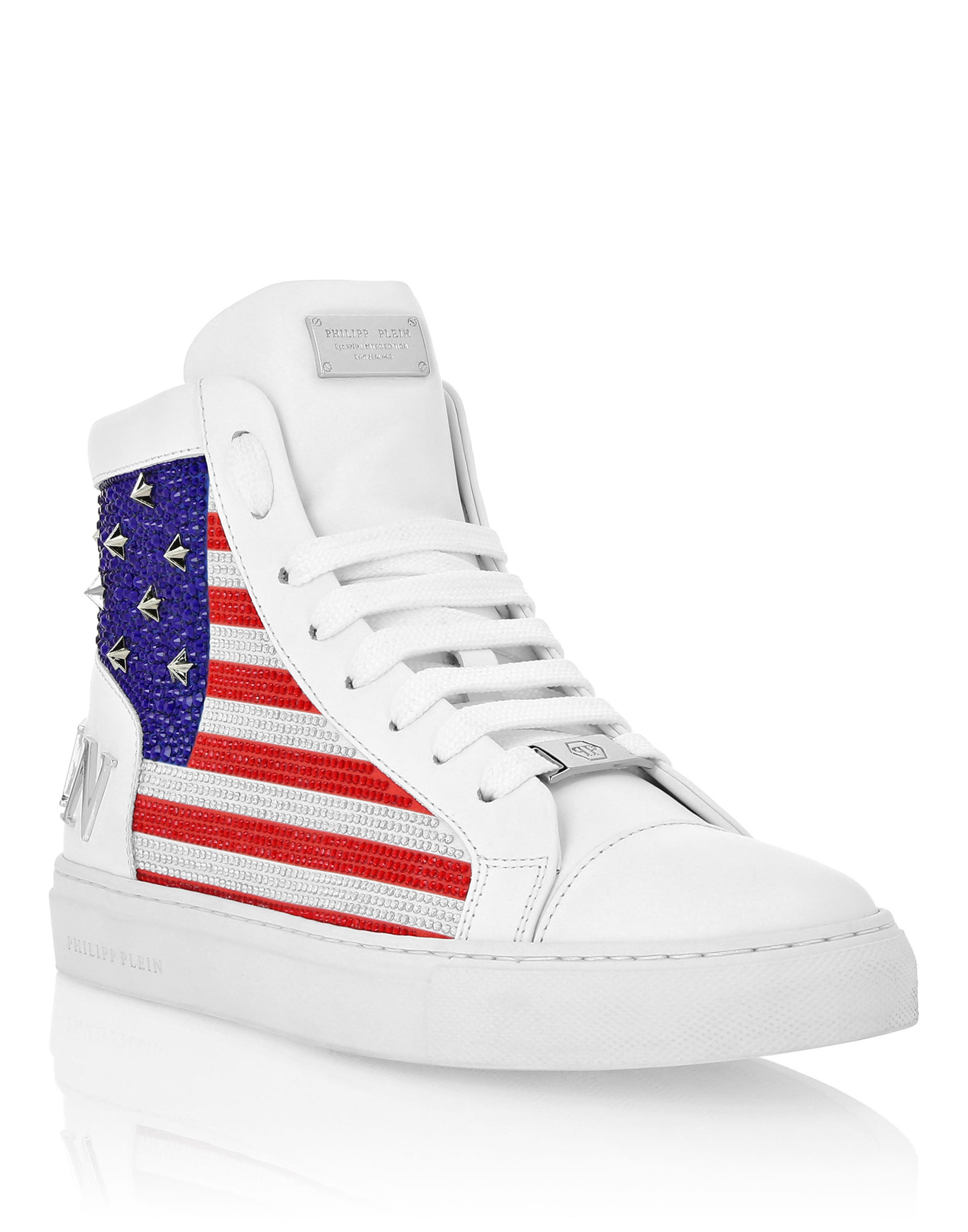 Mid Top Sneakers Star Studs America Unisex, Main, color, white