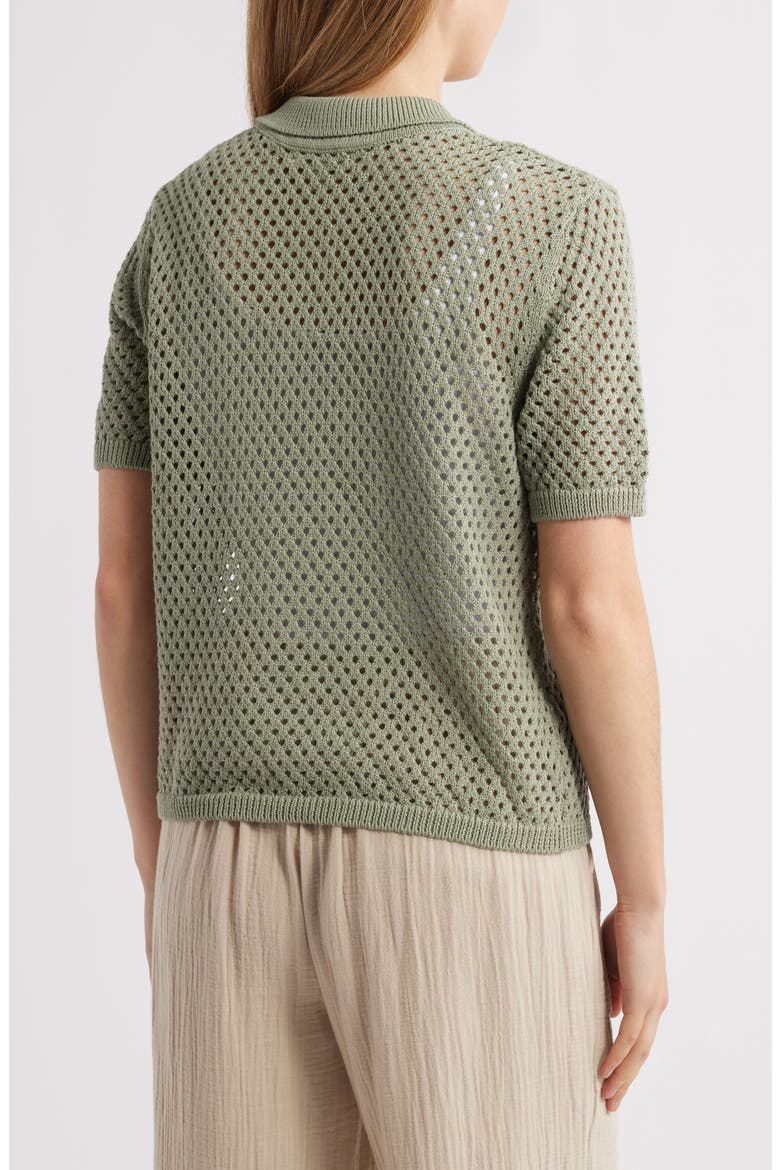 Tae Short Sleeve Open Knit Polo Sweater, Alternate, color, SPRING SAGE