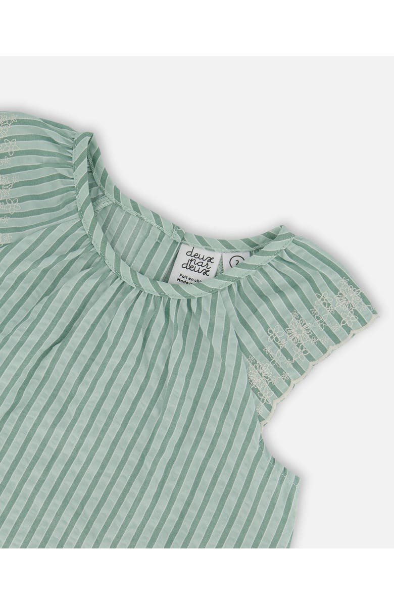 Deux par Deux Girl's Chambray Blouse And Short Set Mint Green Striped, Alternate, color,
