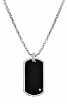 GEOFFREY BEENE Men's Stainless Steel Cubic Zirconia Dog Tag Pendant Necklace