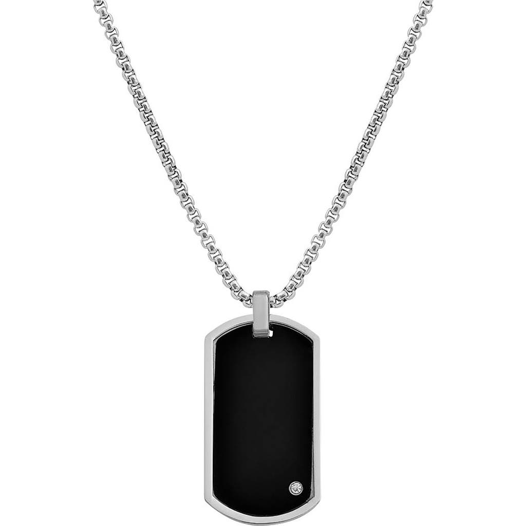 Geoffrey Beene Stainless Steel Cubic Zirconia Dog Tag Pendant Necklace