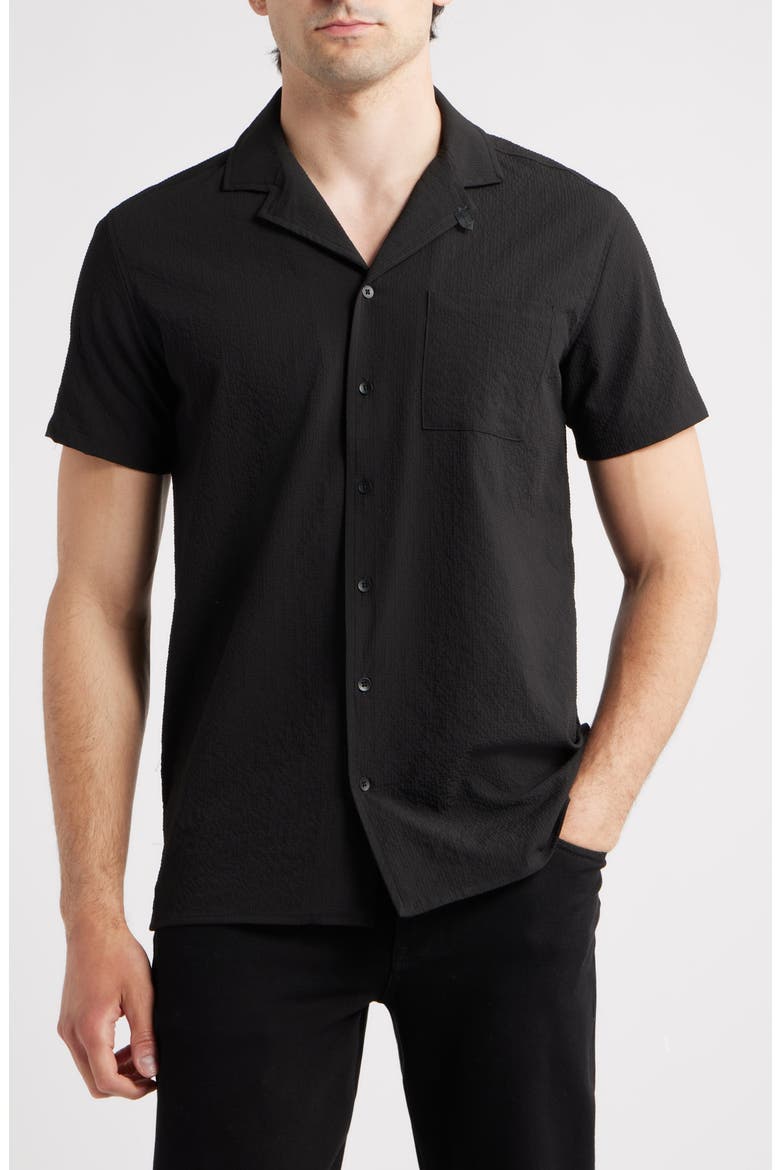 Crinkle Camp Shirt, Main, color, BLACK