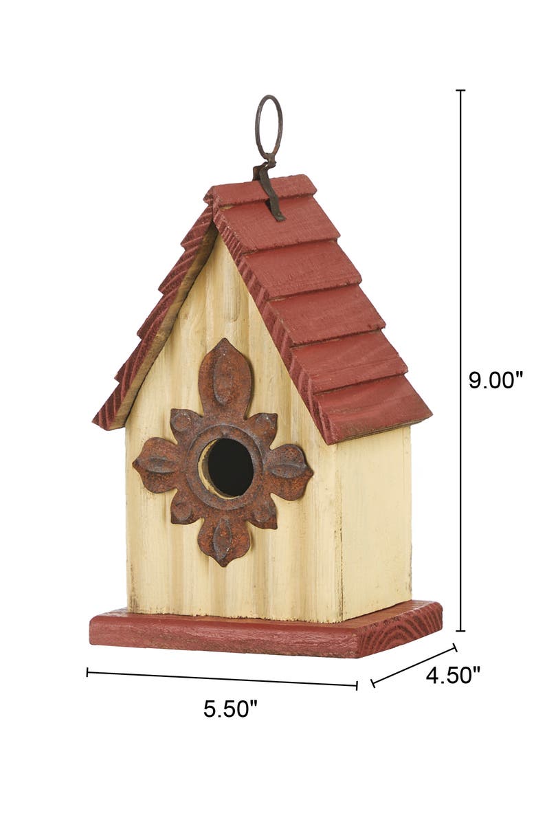 Glitzhome Distressed Solid Wood Decorative Outdoor Garden Birdhouse with 3D Flower or Maple, Alternate, color, Red