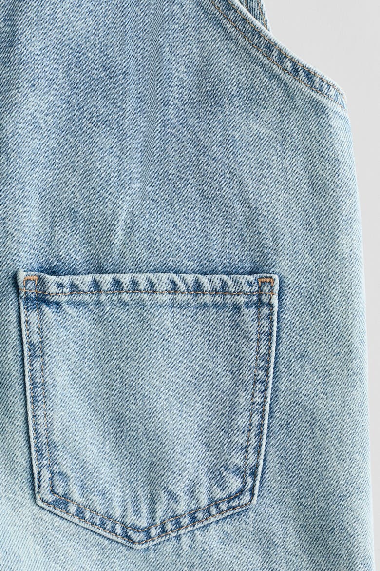 Denim Dungaree Shorts, Alternate, color, Light denim blue