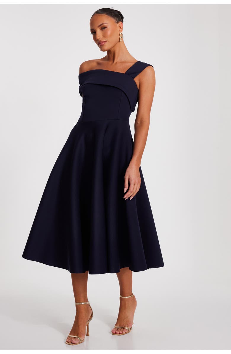Scuba Crepe Asymmetric Midi Skater Dress