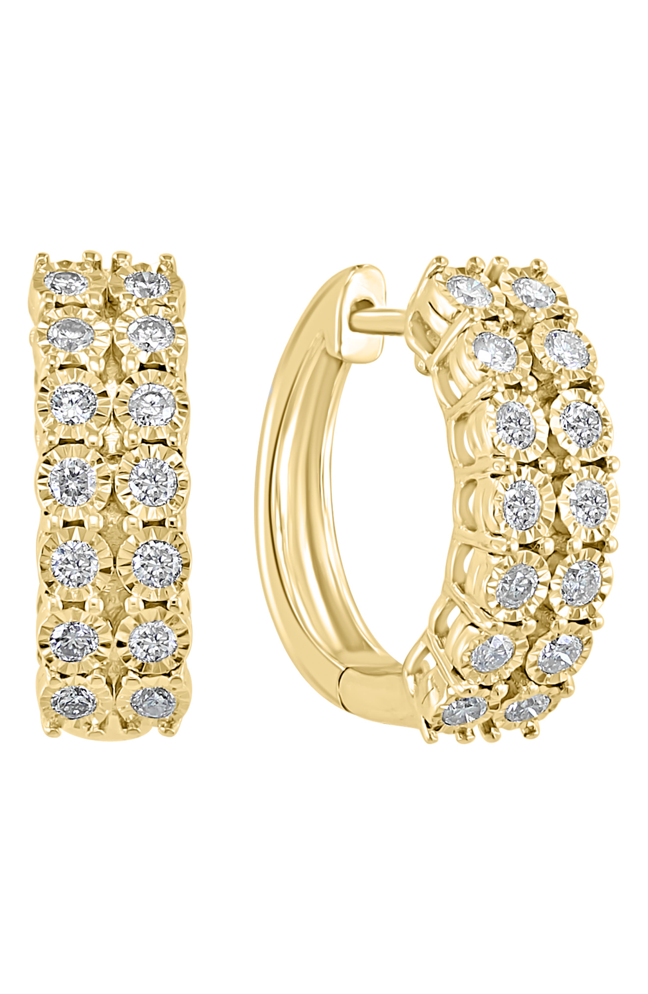 14k Gold Plated Diamond Hoop Earrings